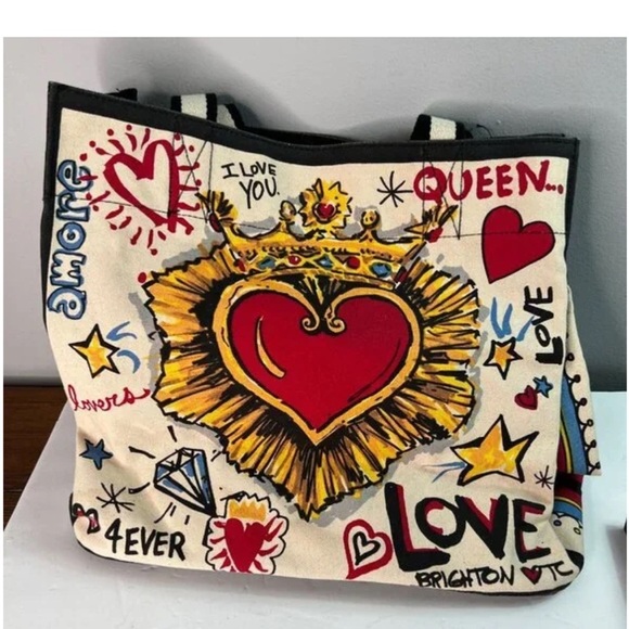 Brighton Queen Of Love Tote Bag With Heart Design & Bold Colors PurseTote Bag - Picture 6 of 16